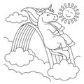 Unicorn Sliding Over The Rainbow Coloring Page Royalty Free Stock Photo