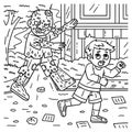 Zombie Chasing A Child Coloring Pages for Kids