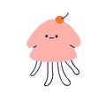 Cute funny comic character. Abstract whimsical jellyfish, fluid shape. Fancy fantasy creature, shy face expression