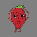 Cute and funny comic style garden strawberry character looking up, cartoon vector illustration isolated on white Royalty Free Stock Photo