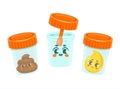 Cute funny containers for analysis urine and feces. Royalty Free Stock Photo