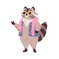 Cute funny cool raccoon in sunglasses. Comic fashion sassy animal character in star sunglasses. Cheeky funky mammal Royalty Free Stock Photo