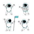 Funny astronaut spaceman characters exploring outer space