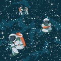 Cute funny cosmonaut astronaut spaceman characters exploring outer space pattern Royalty Free Stock Photo