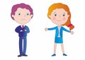 Cute and funny couple, male and female businessmen. Business Team. Characters design for your projects. Office workers or clerks.