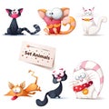 Cute, funny, crazy cat illustration.