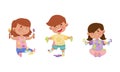 Cute funny creative boy and girls in stained clothes painting with paints and brushes set cartoon vector illustration