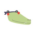 Cute funny crocodile superhero face in mask cartoon character illustration.