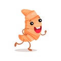 Cute funny croissant cartoon character vector Illustration