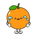 Cute funny crying sad orange fruit character. Vector hand drawn traditional cartoon vintage, retro, kawaii character Royalty Free Stock Photo