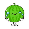 Cute funny crying sad watermelon character. Vector hand drawn traditional cartoon vintage, retro, kawaii character Royalty Free Stock Photo