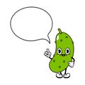 Cute funny Cucumber with speech bubble character. Vector hand drawn traditional cartoon vintage, retro, kawaii character