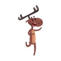 Cute funny deer cartoon character with antlers running hurry vector Illustration on a white background