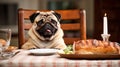 Cute funny dog at table in kitchen Royalty Free Stock Photo