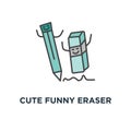 cute funny eraser chasing the pencil, he wants to cuddle, rubber icon. correction concept symbol design, erasure mistake