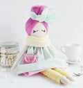 Cute fabric doll with pink hair Royalty Free Stock Photo