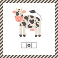 Cute funny farm animal for kids. Nursery print cartoon cow. Black, white and pink. Educational logic worksheet for Royalty Free Stock Photo