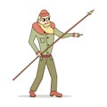 Cute and funny fisherman or hunter with a spear in style cartoon Royalty Free Stock Photo