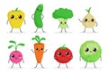 Cute funny food characters set isolated on white background. Vegetables collection. Healthy food. Carrot, cucumber, broccoli, Royalty Free Stock Photo