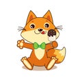 Cute Funny Fox With Ice Cream. Cartoon Vector. Funny Fox Memes. Royalty Free Stock Photo