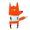 cute funny fox in t-shirt, vector clipart, children's funny illustration with cartoon character Royalty Free Stock Photo