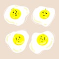 Cute funny fried eggs character set vector illustration.Eggs with different emotions cartoon kawaii character