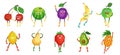 Cute and funny fruit character set, flat vector illustration. Summer fruits and berries with faces. Royalty Free Stock Photo