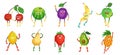 Cute and funny fruit character set, flat vector illustration. Summer fruits and berries with faces Royalty Free Stock Photo