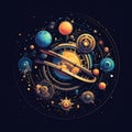 Cute and Funny Gaming Logo with Celestial Clockwork Fusion
