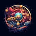 Cute and Funny Gaming Logo with Celestial Clockwork Fusion