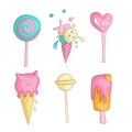 Cute funny Girl teenager colored icon set, fashion cute teen and princess icons. Magic fun cute girls objects - ice