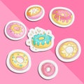 Cute funny Girl teenager colored icon set sticker donuts, fashion cute teen and princess icons. Magic fun cute patch