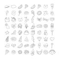 Cute funny Girl teenager line icon set, fashion cute teen and princess lined icons - pizza, unicorn, cat, lollypop