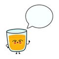 Glass of juice with speech bubble. Vector hand drawn cartoon kawaii character illustration icon. Isolated on white Royalty Free Stock Photo