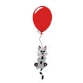 Cute funny gray kitten flying on a red balloon