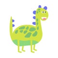 Cute funny green dinosaur. Prehistoric animal character colorful vector Illustration Royalty Free Stock Photo