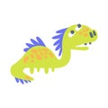 Cute funny green dinosaur. Prehistoric animal character colorful vector Illustration Royalty Free Stock Photo