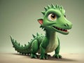 Cute and funny green furry prehistoric dragon monster