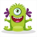 Cute Funny Green Monster With One Eye Vector Illustration. Cartoon Mascot On A White Background. Royalty Free Stock Photo