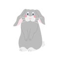 Cute funny grey rabbit on white background. Vector image in cartoon flat style. Decor for children's posters, postcards Royalty Free Stock Photo