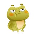 Cute funny grumpy frog. Green toad cartoon character vector illustration Royalty Free Stock Photo