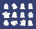 cute funny halloween cartoon ghosts set. white halloween spooky boo, childish scary dresses. vector cartoon flat Royalty Free Stock Photo