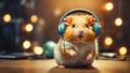 Cute funny hamster in headphones adorable domestic design