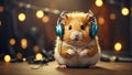 Cute funny hamster in headphones adorable domestic design furry