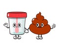 Cute, funny happy container for analysis feces character. Vector hand drawn cartoon kawaii characters, illustration icon