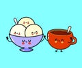 Cute, funny happy cup of coffee and ice cream character. Vector hand drawn cartoon kawaii characters, illustration icon Royalty Free Stock Photo