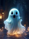 Cute funny happy fantasy smiling animated ghosts. disembodied and otherworldly beings, fear, world of living and dead