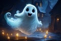 Cute funny happy fantasy smiling animated ghosts. disembodied and otherworldly beings, fear, world of living and dead