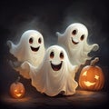 Cute funny happy fantasy smiling animated ghosts. disembodied and otherworldly beings, fear, world of living and dead