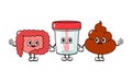 Cute, funny happy intestines container for analysis feces character. Vector hand drawn cartoon kawaii characters